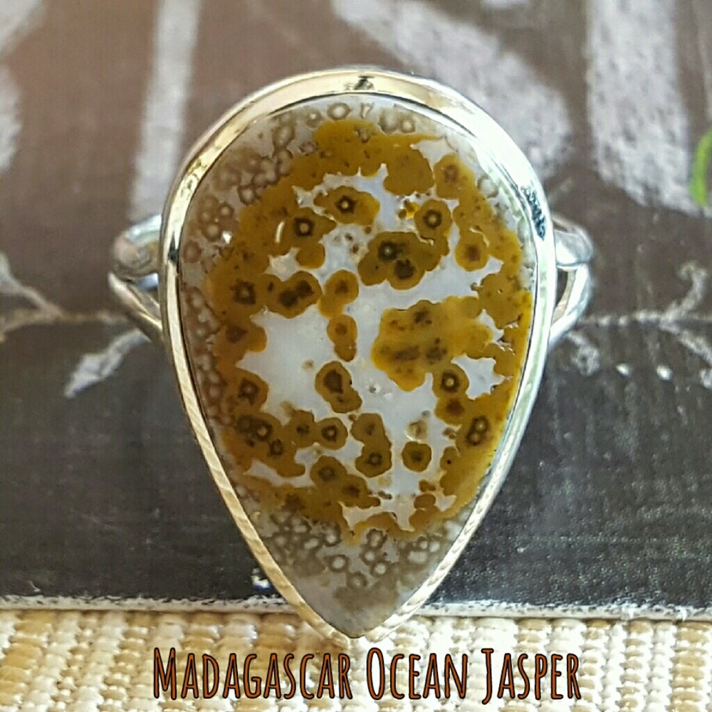 Ocean Jasper Stone Ring Sterling Silver